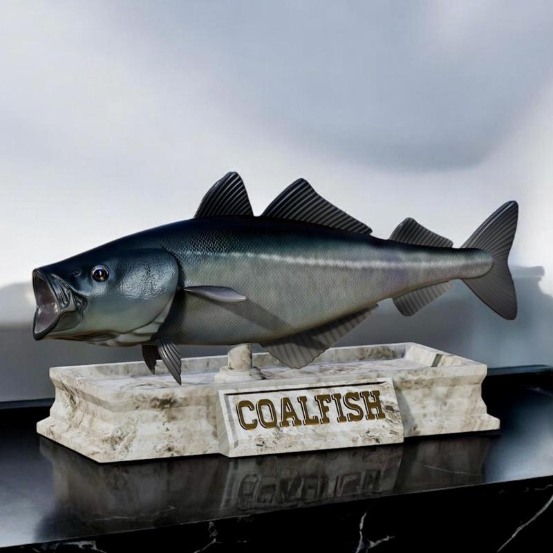 fish coalfish / Pollachius virens open mouth statue detailed texture for 3d printing