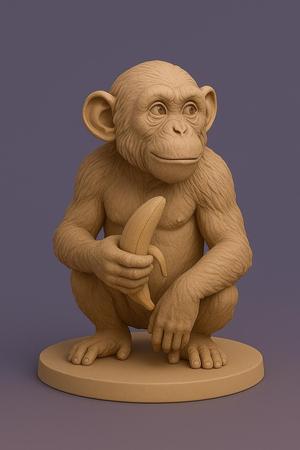 3D Chimpanzee Figure with Banana