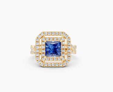 N R06  Art Deco Halo Princess Cut Diamond Ring