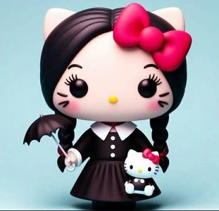 Funko Pop of Hello Kitty dressed as Wednesday Addams