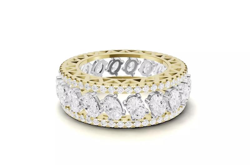 Oval Diamond Eternity Band with Greek Key Band