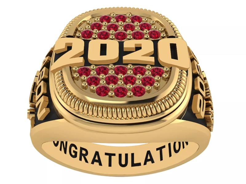 Personalized Class Ring 6 - Cushion Gem Pave with Bridge