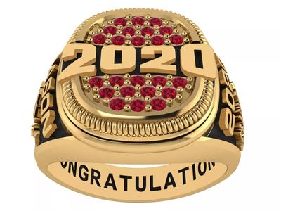 Personalized Class Ring 6 - Cushion Gem Pave with Bridge