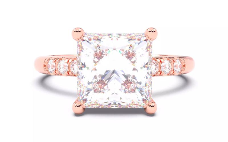 Princess Diamond Pave Setting Solitaire Ring