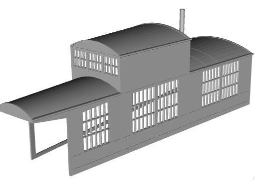 French Type G roundhouse building right end through section 24 road type 1/160 scale
