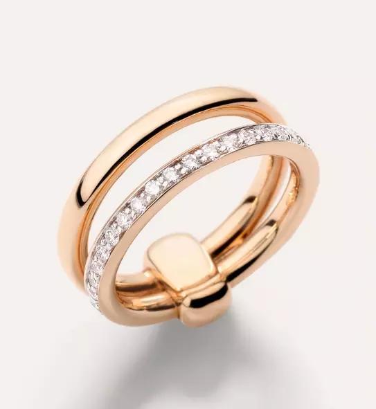 Pomellato Double Band Gold Ring with Diamond Pave