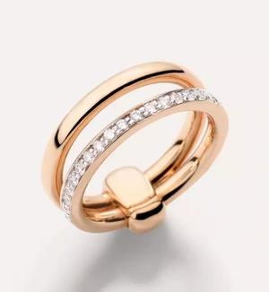 Pomellato Double Band Gold Ring with Diamond Pave