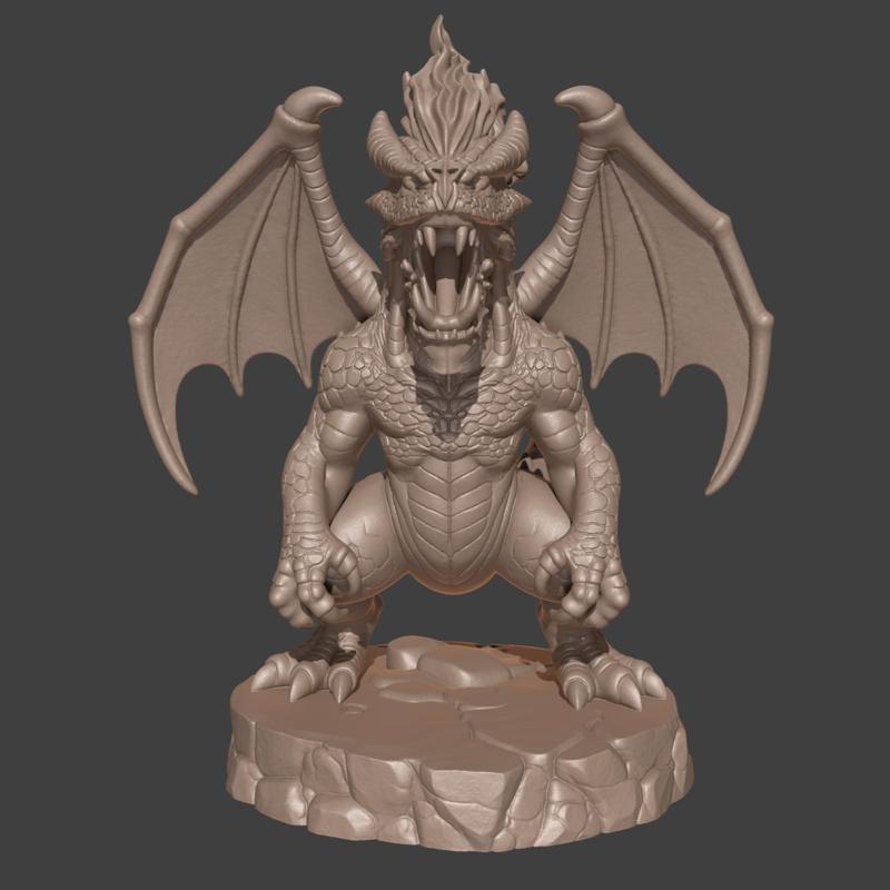 Fire Dragon Miniature - Fantasy Beast Statue for 3D Printing