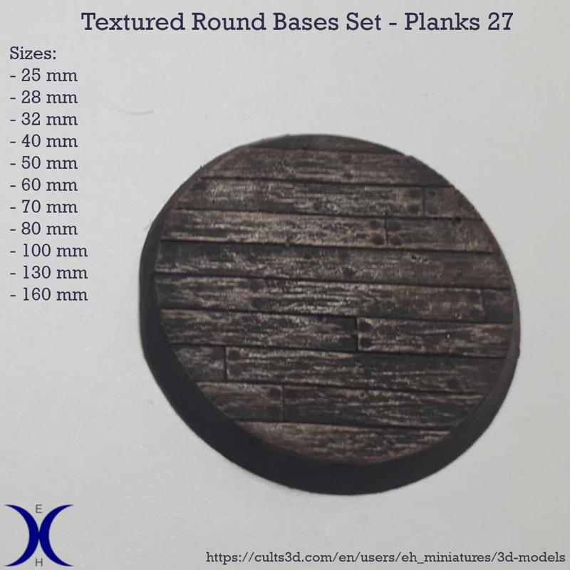 Round Bases Set – Planks 27 Texture (25–160mm) | Perfect for Tabletop Wargames & RPG's