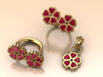Heart flower-pendant-ring