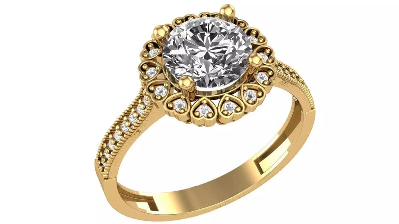 Halo Gemstone Ring 3dm stl render details