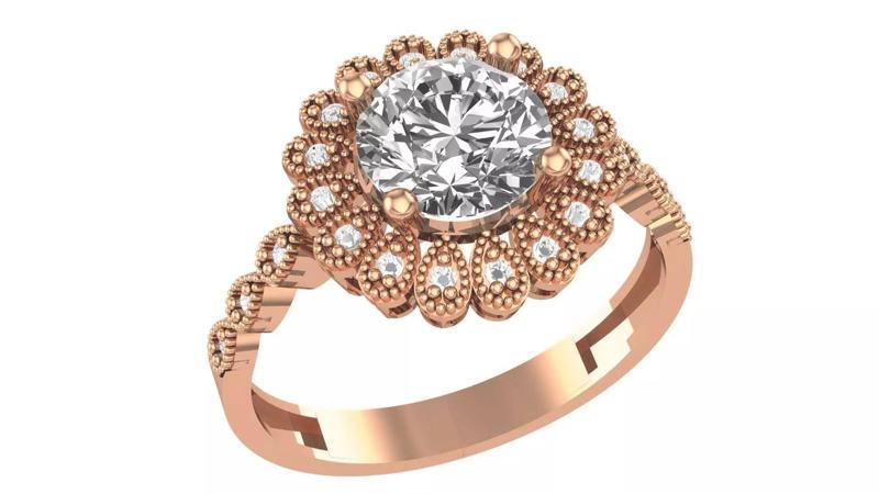 Halo Gemstone Ring 3dm stl render details