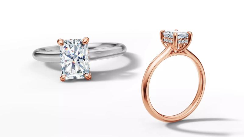 1CT Emerald Diamond Engagement Ring 7x5 Gem Hidden Halo Ring