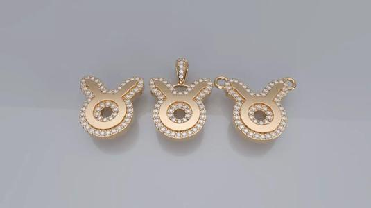 Zodiac Sign Pendant v3 - Diamond Border - Taurus Pendant