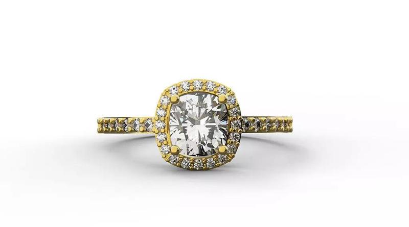 1 ct diamond cushion cut ring- 3dm-stl-render