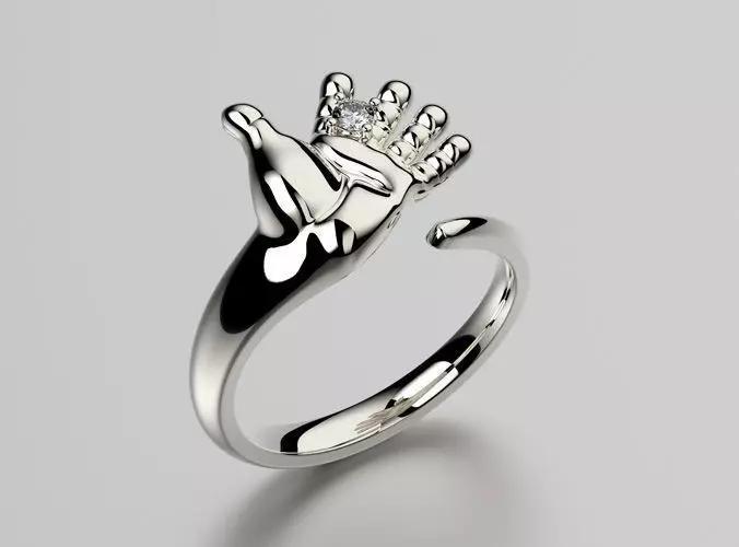 jewelry hand shaped ring 0031 v1 1 of gold with gem