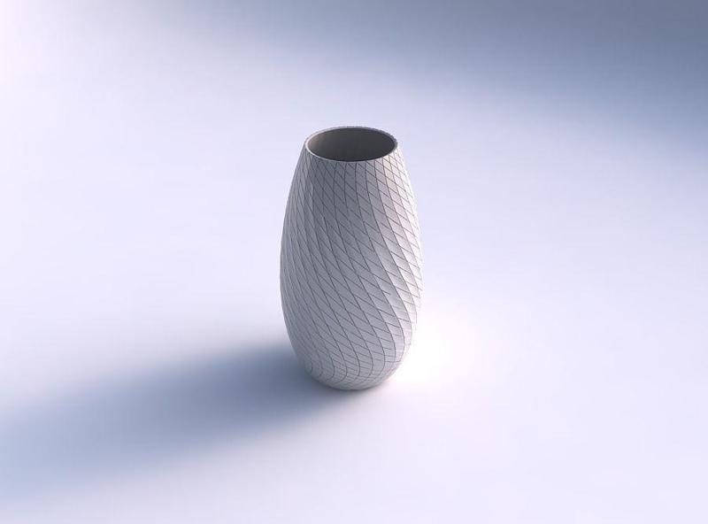 Spacious vase with twisted diagonal grid plates