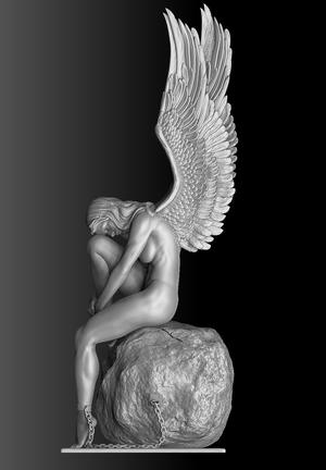 Fallen Angel Sitting on Rock – 3D Model