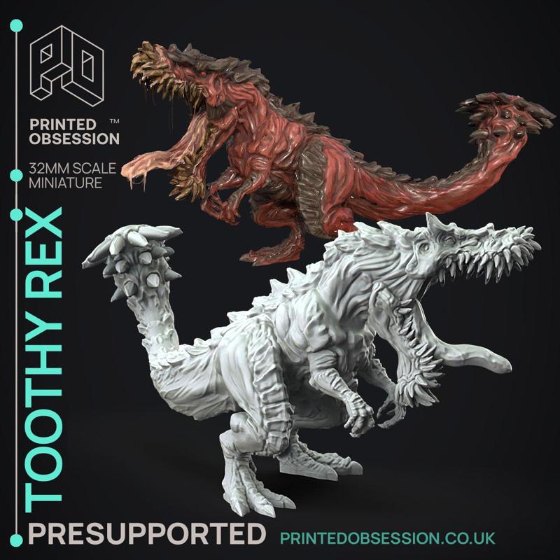 Toothy Rex - Large Monster -  PRESUPPORTED - Illustrated and Stats - 32mm scale