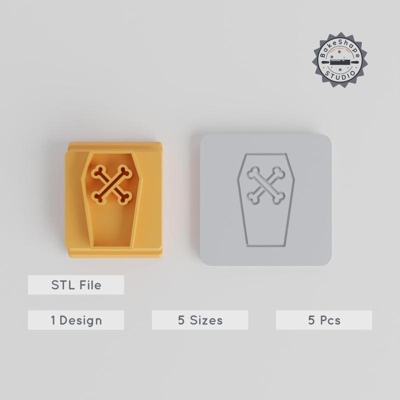 Halloween Coffin Stamp Tile Set, 5 Sizes, Perfect for Clay, Cookie & Fondant, Vampire & Undead Themes