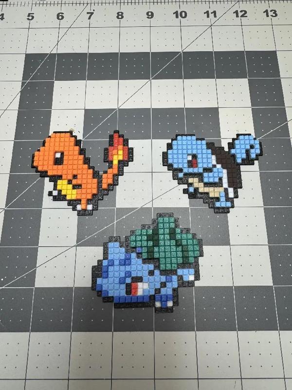 Charmander Squirtle and Bulbasaur Pixel Art   
