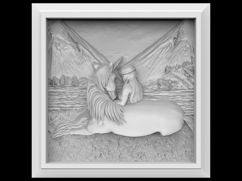 3D Model STL File for CNC Router/Laser & 3D Printer Unicorn with Girl