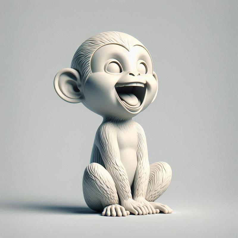 234 Laughing Monkey - Full-Body Minimalist Ivory-Style Figurine, character, monster, fantasy, art, sculpture, model, animal, 3d model, statue, creature, magic, 3d print, collectible, wood, sword, base, warrior, wild, low poly, lion, monkey