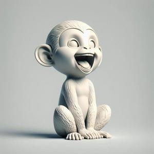 234 Laughing Monkey - Full-Body Minimalist Ivory-Style Figurine, character, monster, fantasy, art, sculpture, model, animal, 3d model, statue, creature, magic, 3d print, collectible, wood, sword, base, warrior, wild, low poly, lion, monkey
