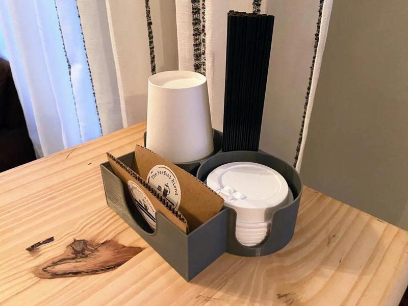 Coffee Caddy for Cups, Lids, Sleeves, and Stirs   