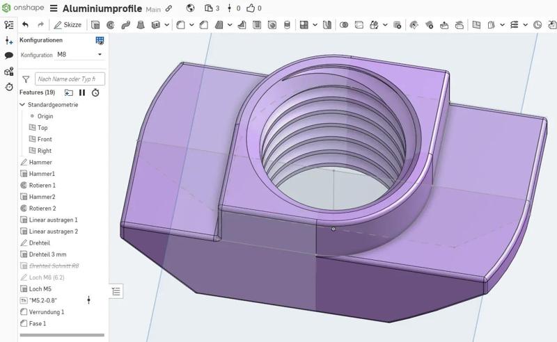 Hammermutter Nut 10mm M8 / Hammer Nut (T-Nut) Slot 10mm M8   