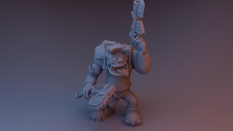 orc with gun and chainsaw axe