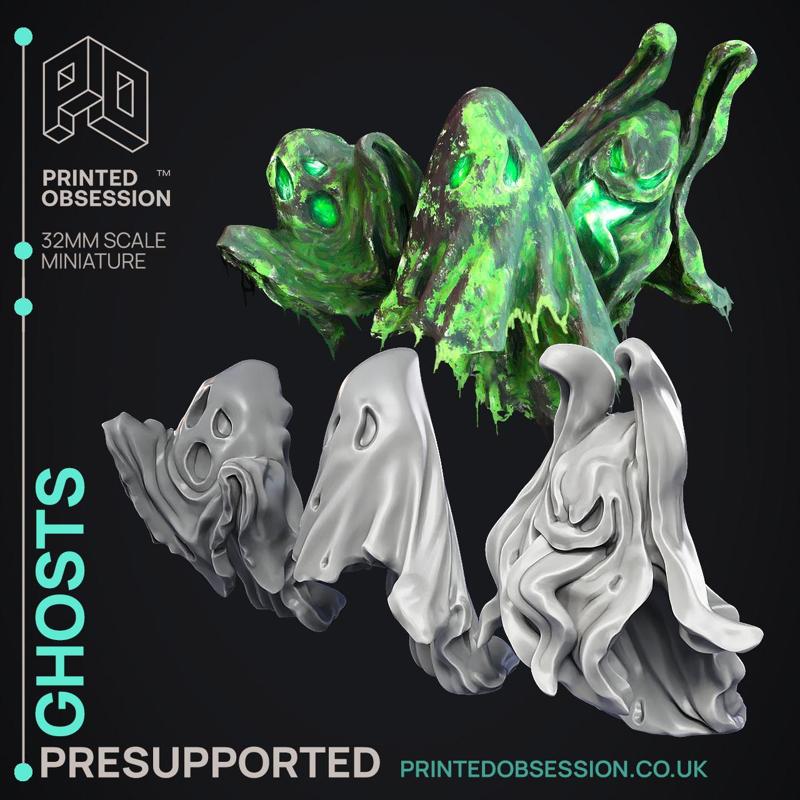 Ghosts - 3 Models - Undead Creature -  PRESUPPORTED - Illustrated and Stats - 32mm scale
