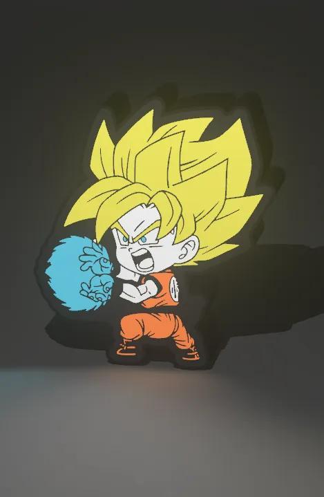 Lámpara Goku Super Saiyan – Fanart estilo chibi con energía Kamehameha   