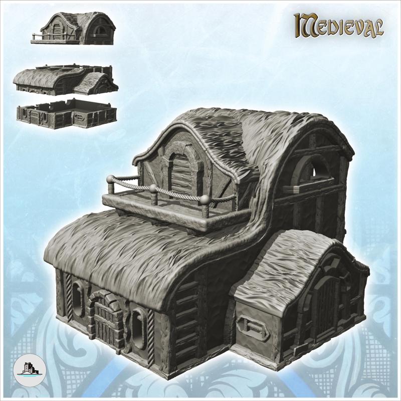 Medieval house with balcony and rope balustrade (2) - Medieval Gothic Feudal Old Archaic Saga 28mm 15mm