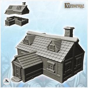 Medieval house with annex entrance and roof windows (6) - Medieval Gothic Feudal Old Archaic Saga 28mm 15mm