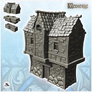 Medieval house with wooden beams with large floor with slate roof (28) - Medieval Gothic Feudal Old Archaic Saga 28mm 15mm RPG