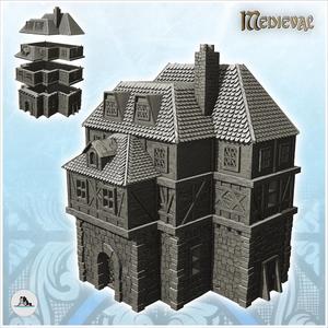 Medieval house with large roof and pointed centerpiece (24) - Medieval Gothic Feudal Old Archaic Saga 28mm 15mm