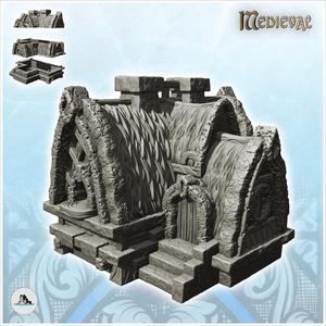 Medieval thatched house with raised door and access stairs (5) - Medieval Fantasy Magic Feudal Old Archaic Saga 28mm 15mm