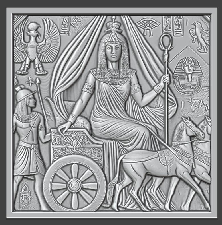 Cleopatra's Regal Journey: A Majestic Bas-Relief, 3d Print, CNC Stl Model