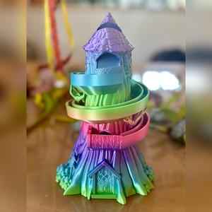 Fairy tree tower for coins, piggy bank, fantasy money box with slide