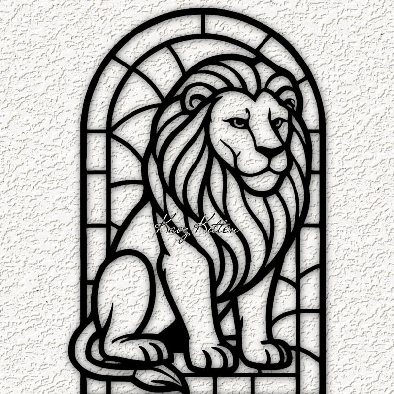 stained glass big cat lion wall art home decor