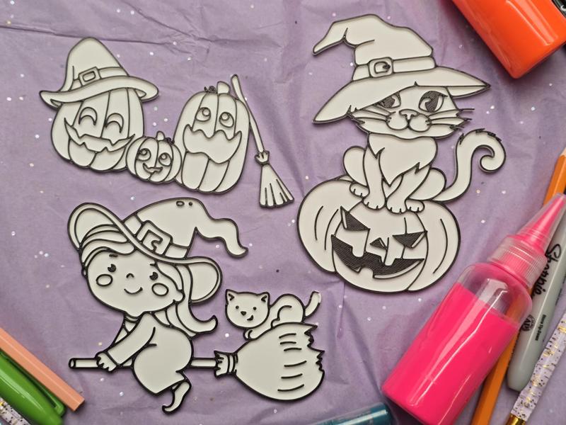 Cute Halloween Cat Pumpkin Witch Coloring