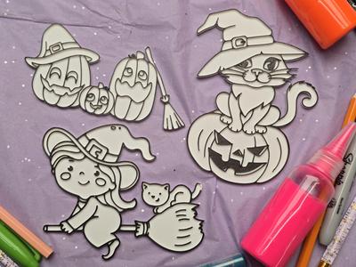 Cute Halloween Cat Pumpkin Witch Coloring