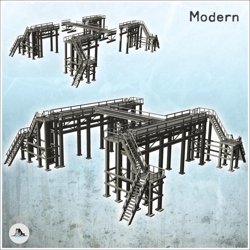 Large modern metal industrial platform with multiple stairs (33) - Modern WW2 WW1 World War Diaroma Wargaming RPG Mini Hobby