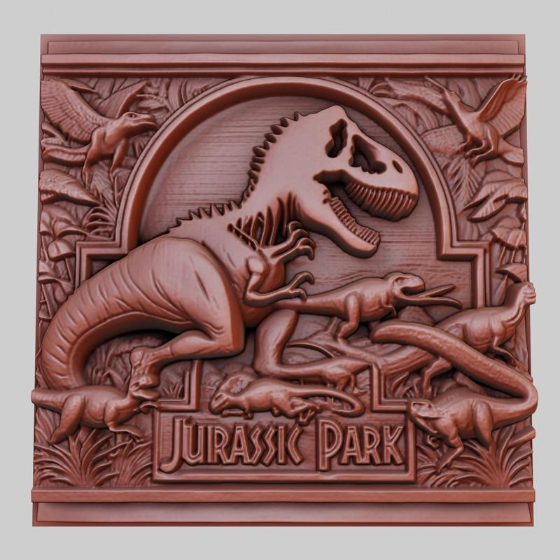 Jurassic Park 3d printer relief medallion obj stl