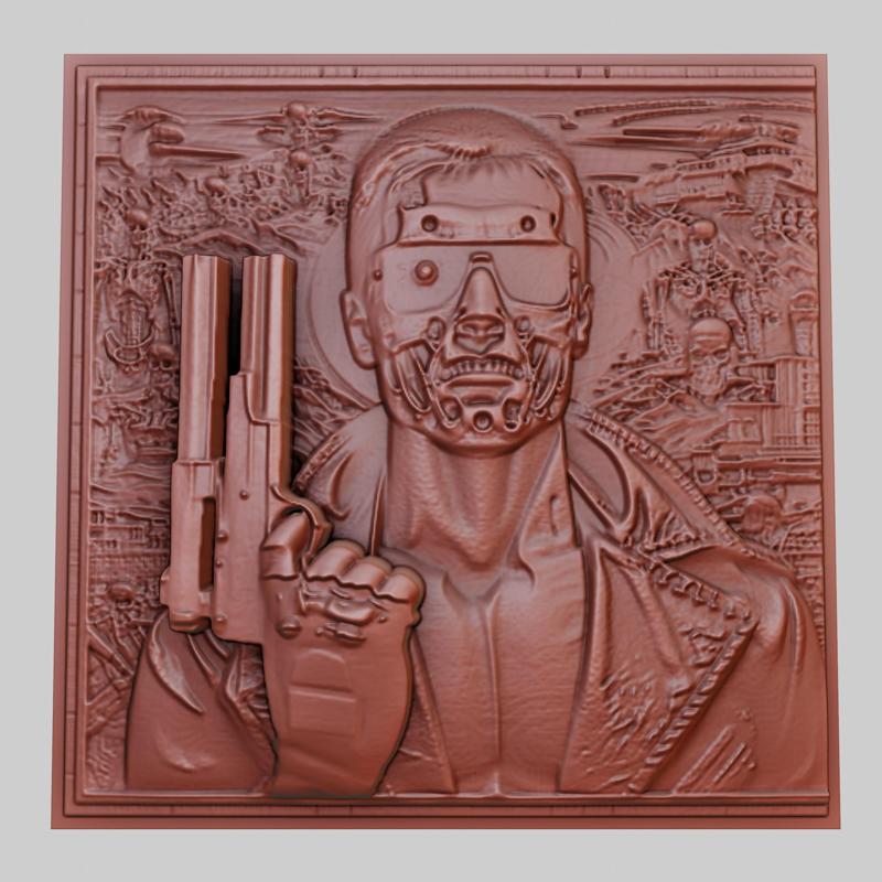 Terminator 3d printer relief medallion obj stl