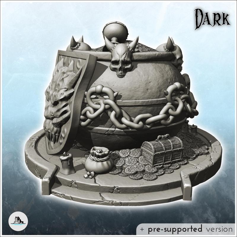 Evil Cauldron with Metal Chain Skulls (3) - Creature Darkness War 15mm 20mm 28mm 32mm Medieval Dungeon