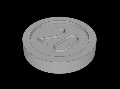 Lego Compatible (70501b.dat) Minifig Coin with "20" Sans-serif Type