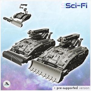 Imperial Raptor tank (recovery version with front blade or mine-clearing module) (34) - Future Sci-Fi SF Post apocalyptic Tabletop Scifi Wargaming Planetary exploration RPG Terrain