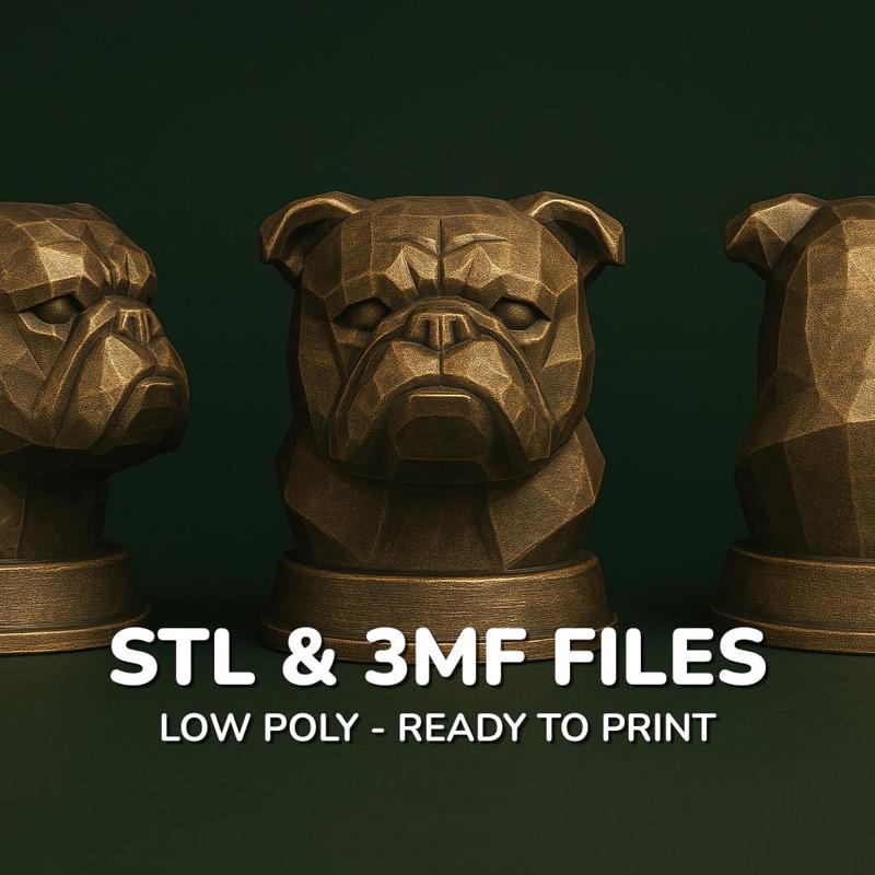 English Bulldog Dog Bust - Low Poly Dog Statue - STL 3MF - Pet Memorial